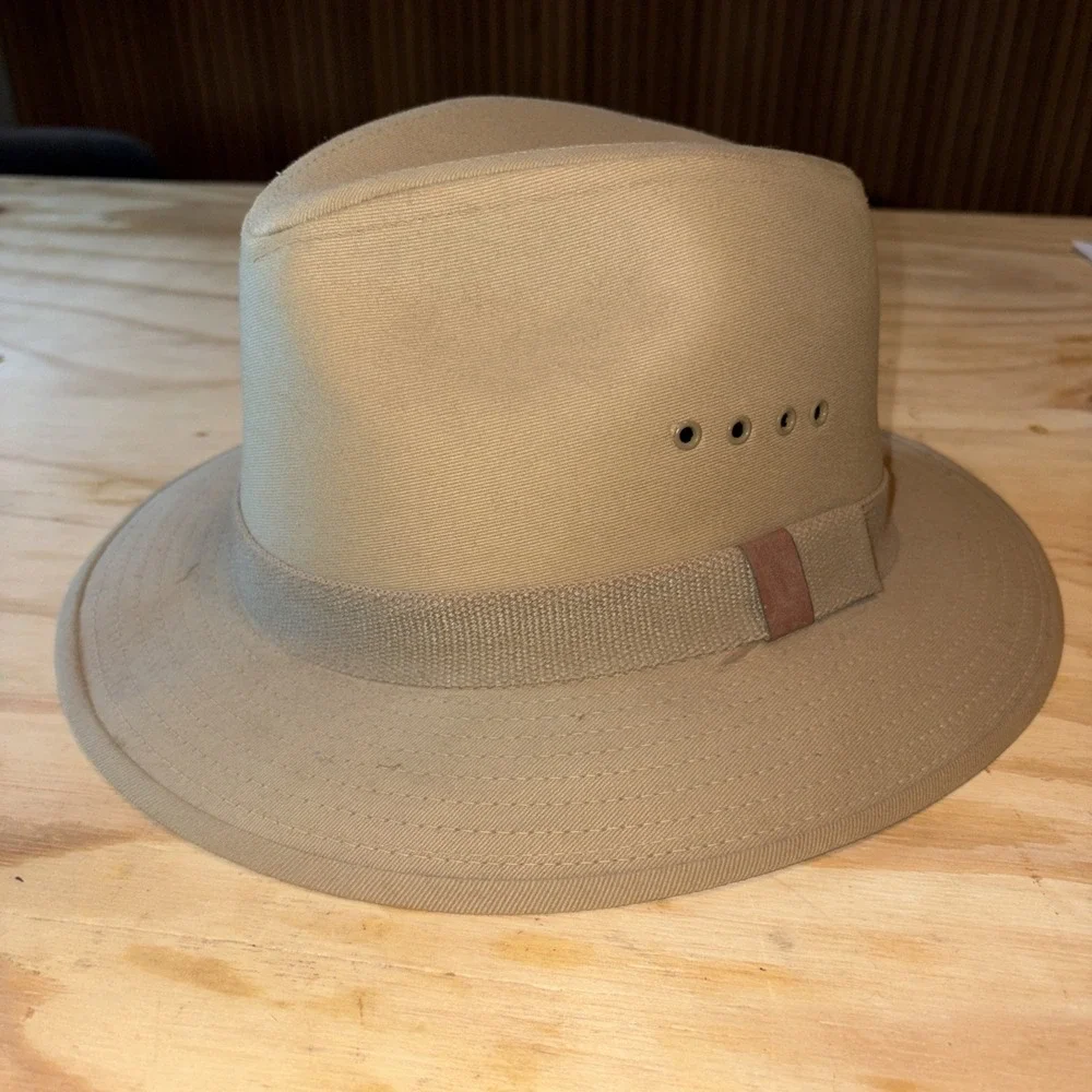Country Gentleman Fedora Hat Khaki Outdoors W/ Band Water Repellent Mens Sz L